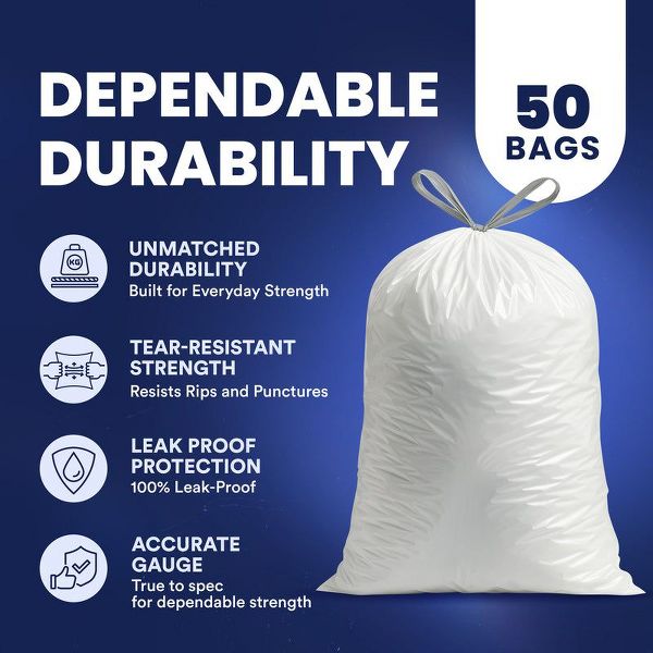 Plasticplace 13 Gallon Drawstring Tall Kitchen Trash Bags, 50 Count, White, 24 x 31 in, 1.2 mil