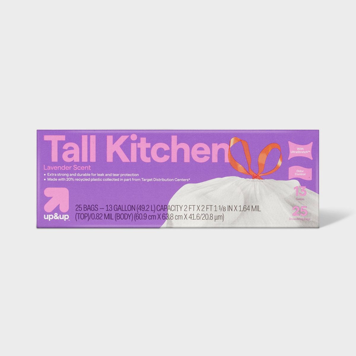 up&up 13 Gallon Drawstring Tall Kitchen Trash Bags, 25 Count, Lavender