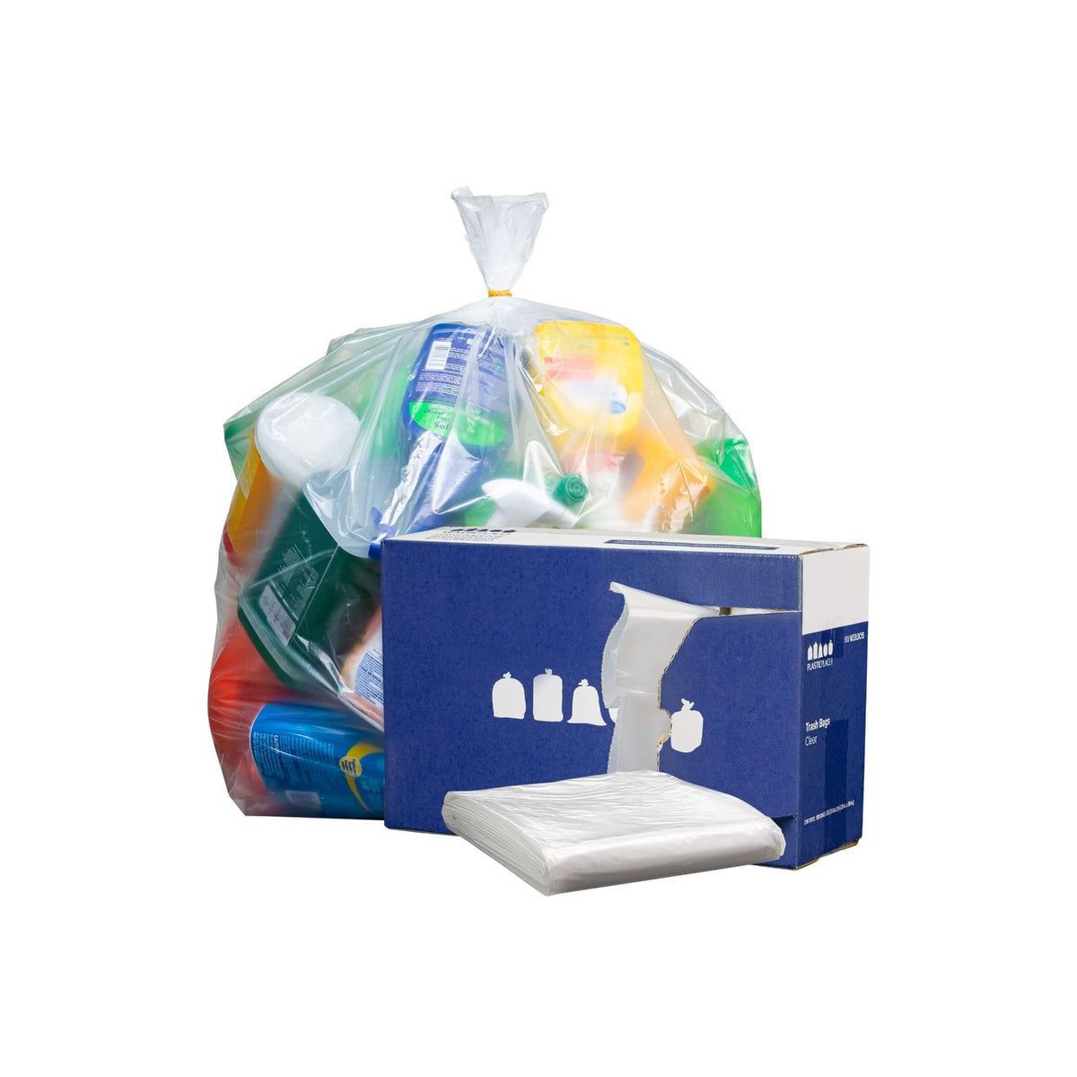 Plasticplace 32-33 Gallon Trash Bags, 100 Count, Clear, 33 x 39 in, 2.0 mil