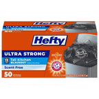 Hefty 13 Gallon Drawstring Tall Kitchen Trash Bags, 50 Count, Unscented