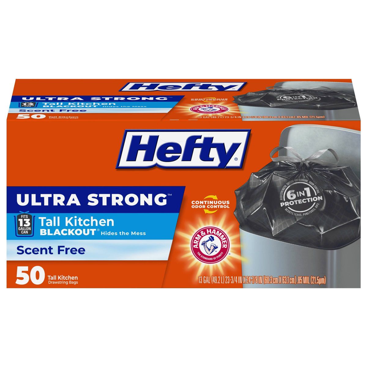 Hefty 13 Gallon Drawstring Tall Kitchen Trash Bags, 50 Count, Unscented