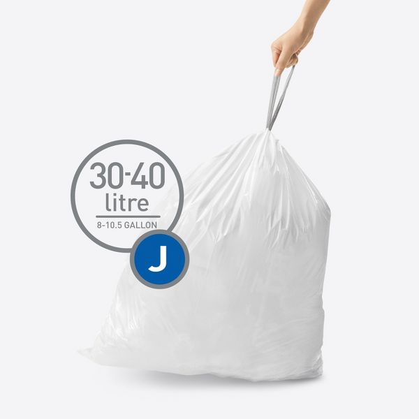 simplehuman 30-45 L Code J Custom-Fit Drawstring Trash Bags, 200 Count, White
