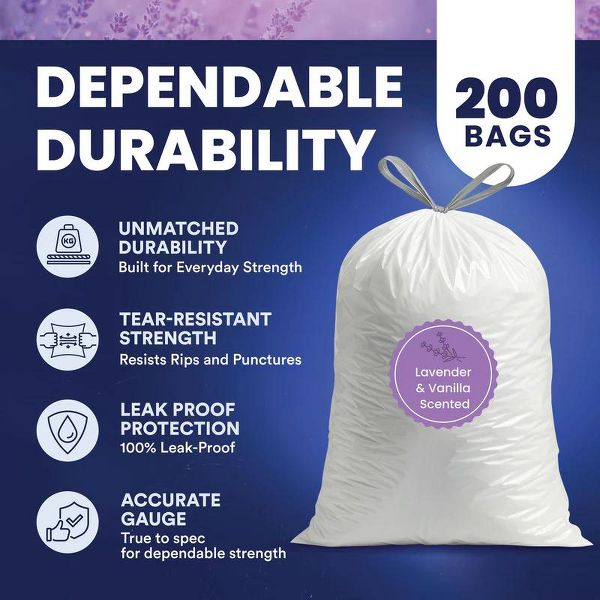 Plasticplace 4 Gallon Trash Bags, 200 Count, Lavender and Soft Vanilla, 17 x 16 in, 0.7 mil
