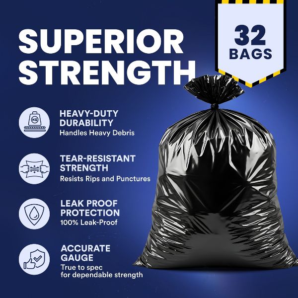 Plasticplace 42 Gallon Contractor Trash Bags, 32 Count, 33.6 x 47.6 in, 3.0 mil