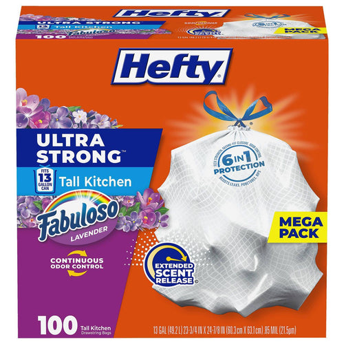 13 Gallon Drawstring Tall Kitchen Trash Bags, 100 Count