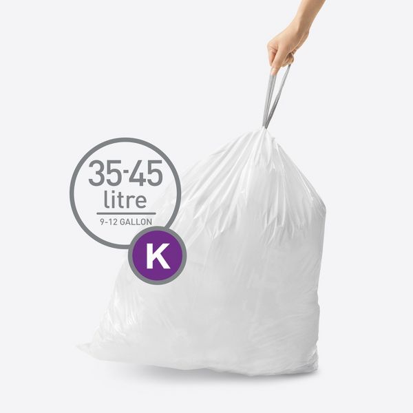 simplehuman 35-45 L Code K Custom-Fit Drawstring Trash Bags, 200 Count, White