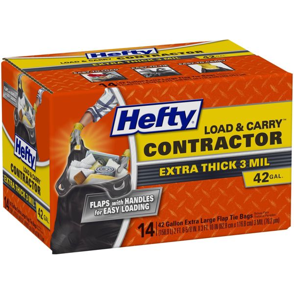 Hefty 42 Gallon Flap-Tie Contractor Trash Bags, 14 Count