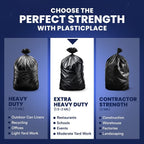 Plasticplace 55-60 Gallon Trash Bags, 50 Count, Black, 1.5 mil