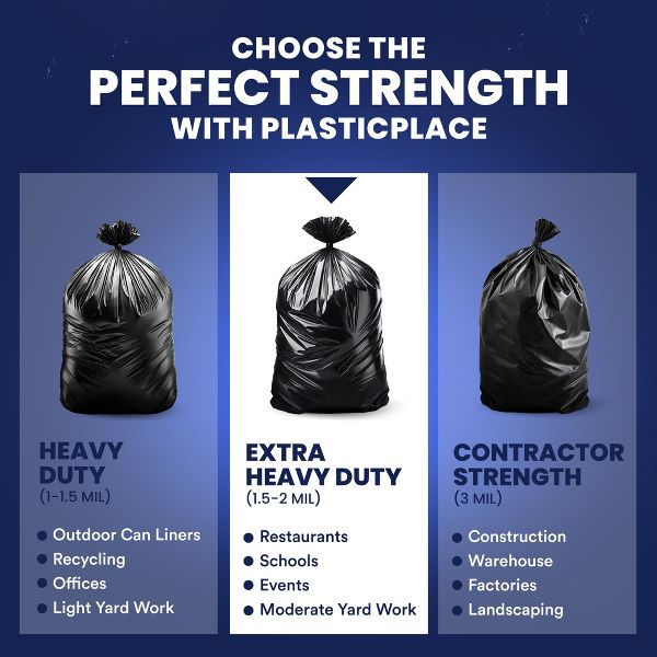 Plasticplace 55-60 Gallon Trash Bags, 50 Count, Black, 1.5 mil