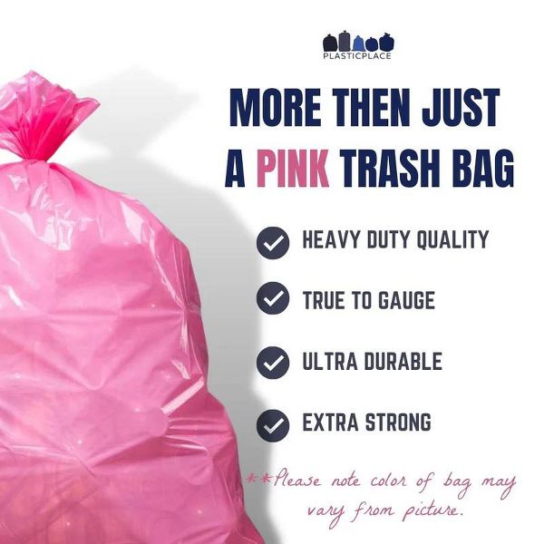 Plasticplace 12-16 Gallon Trash Bags, 250 Count, Pink, 24 x 31 in, 1.2 mil