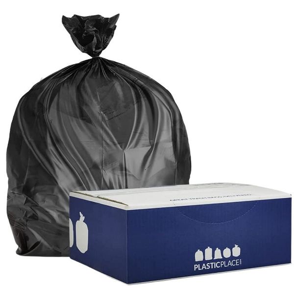 Plasticplace 12-16 Gallon Trash Bags, 500 Count, Black, 24 x 32 in, 0.8 mil