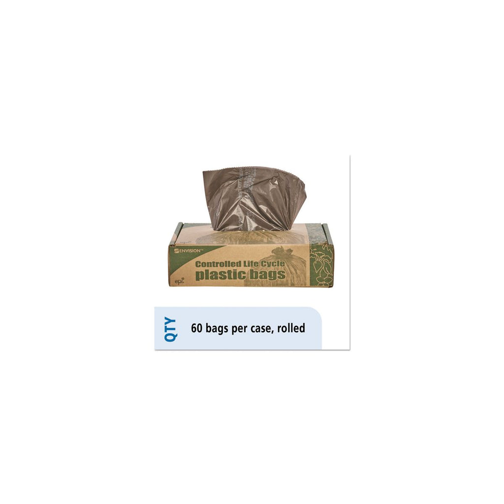 Envision Stout 30 Gallon Trash Bags, 60 bags/box, Brown, 30 x 36 in, 0.8 mil