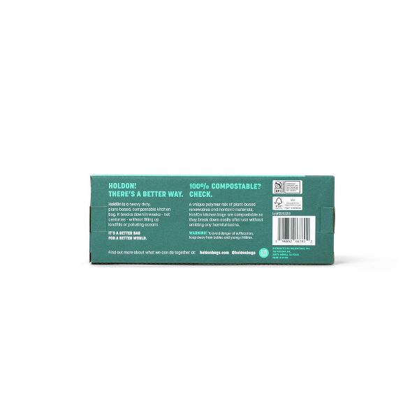 HoldOn Bags 13 Gallon Compostable Trash Bags, 25 Count