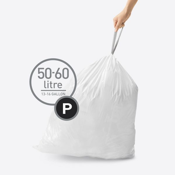 simplehuman 50-60 L Code P Custom-Fit Drawstring Trash Bags, 200 Count, White