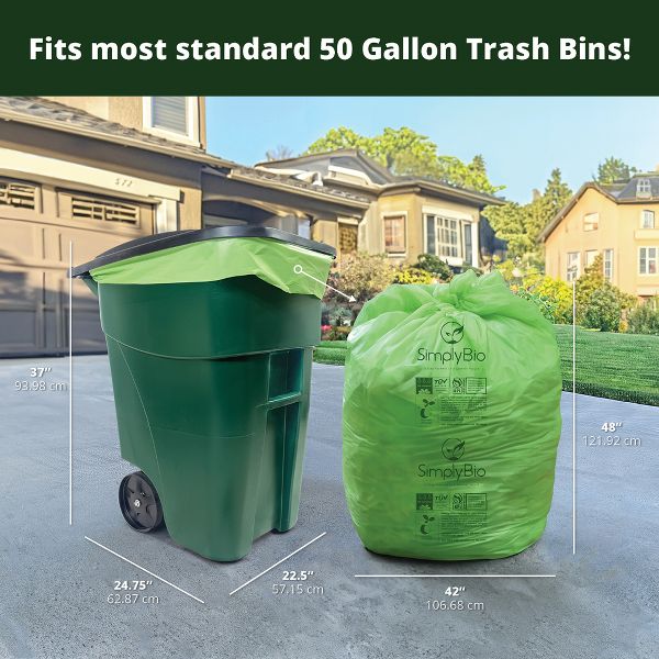 Simply Bio 55 Gallon / 208.2 L Flat-Top Heavy-Duty Compostable Trash Bags, 12 Count, 2 mil