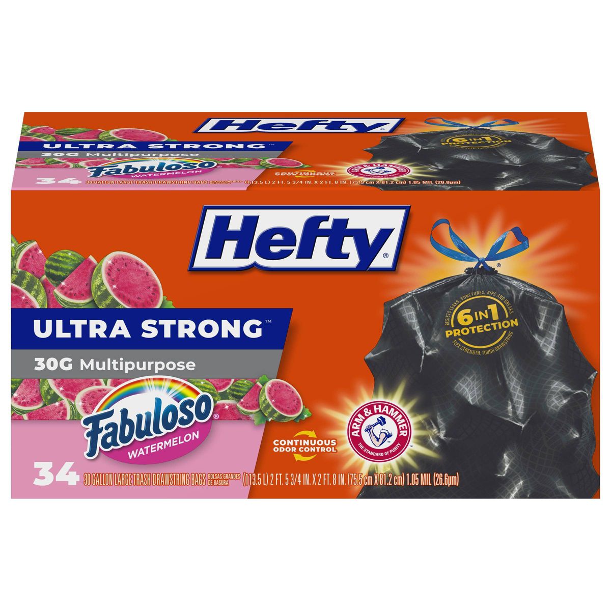 30 Gallon Drawstring Heavy-Duty Trash Bags, 34 Count, Watermelon