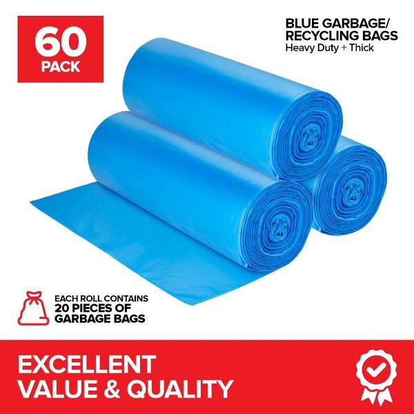 33 Gallon Heavy-Duty Recycling Bags, 60 Count, Blue