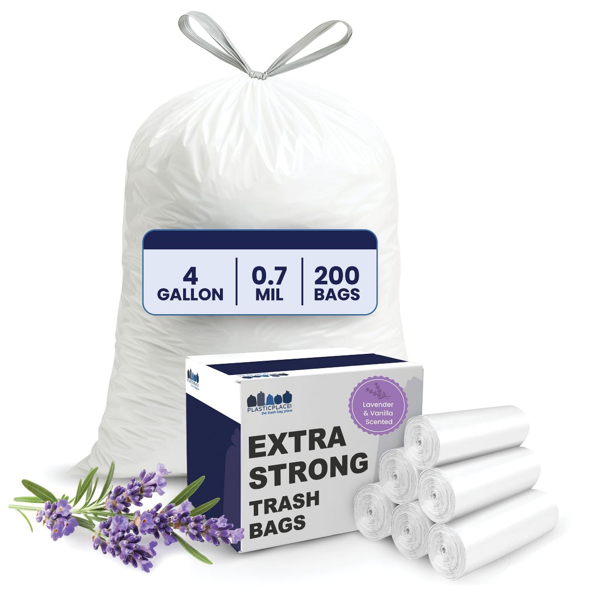 Plasticplace 4 Gallon Trash Bags, 200 Count, Lavender and Soft Vanilla, 17 x 16 in, 0.7 mil