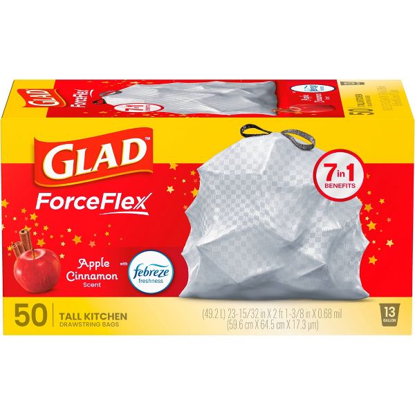 Glad 13 Gallon Trash Bags, 50 Count, Apple Cinnamon