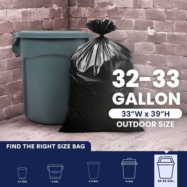Plasticplace 32-33 Gallon Trash Bags, 100 Count, Black, 33 x 39 in, 2.3 mil