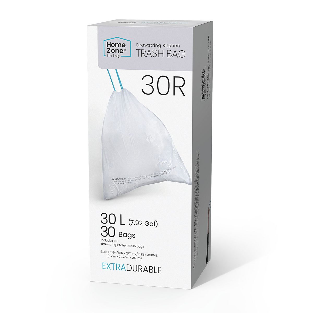 Home Zone Living 8 Gallon Drawstring Recycling Bags, Code 30R, 30 Count