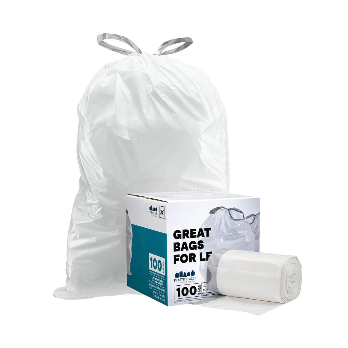 Plasticplace 21 Gallon / 80 L Trash Bags, Compatible with simplehuman Code X, 100 Count, 26 x 34.5 in