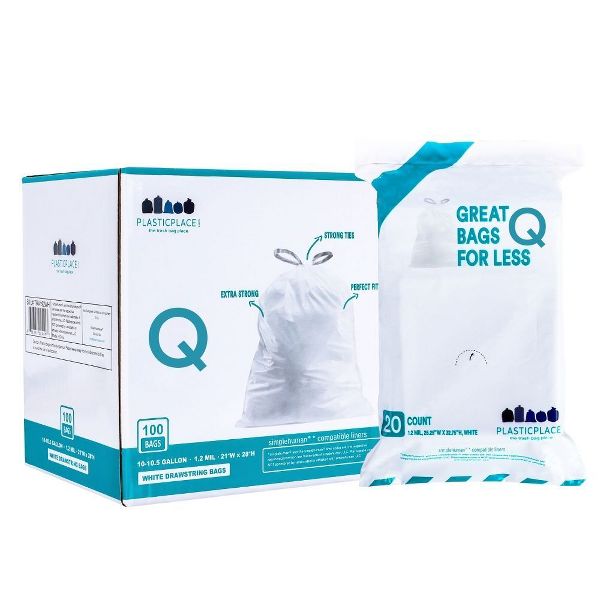 Plasticplace 13-17 Gallon Trash Bags, Compatible with simplehuman Code Q, White, 25 x 32.5 in