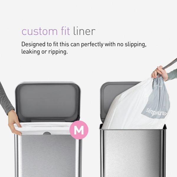 simplehuman 45 L Code M Custom-Fit Drawstring Trash Bags, 200 Count, White