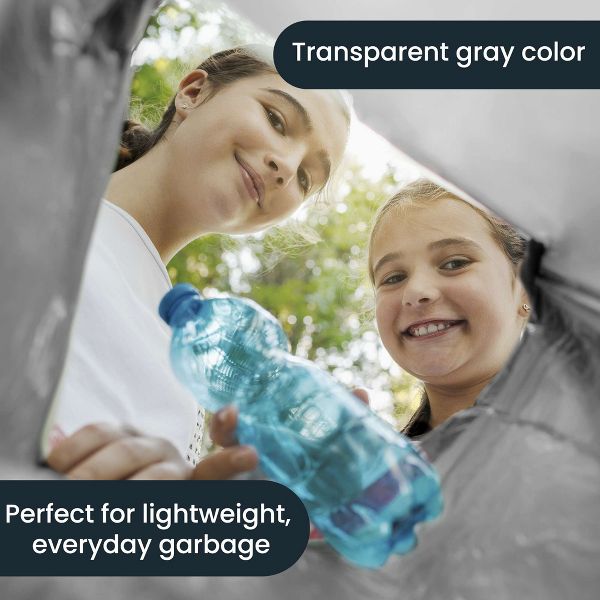 Hand-E 7-10 Gallon Large Trash Bags, 50 Count, Gray, Clear, 22 microns