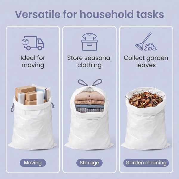 LEDREM Drawstring Tall Kitchen Trash Bags, 2 rolls, White