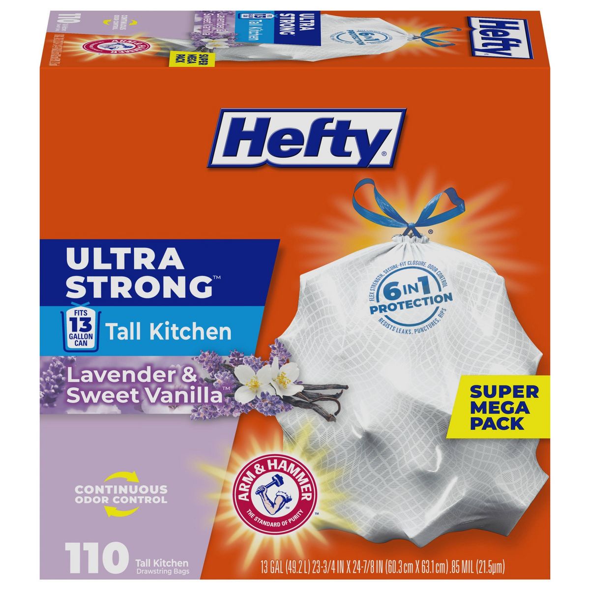 Hefty 13 Gallon Drawstring Tall Kitchen Trash Bags, 110 Count, Lavender and Sweet Vanilla