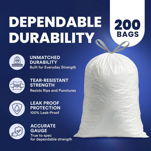 Plasticplace 13 Gallon Trash Bags, 200 Count, White, 24 x 27 in, 1.2 mil