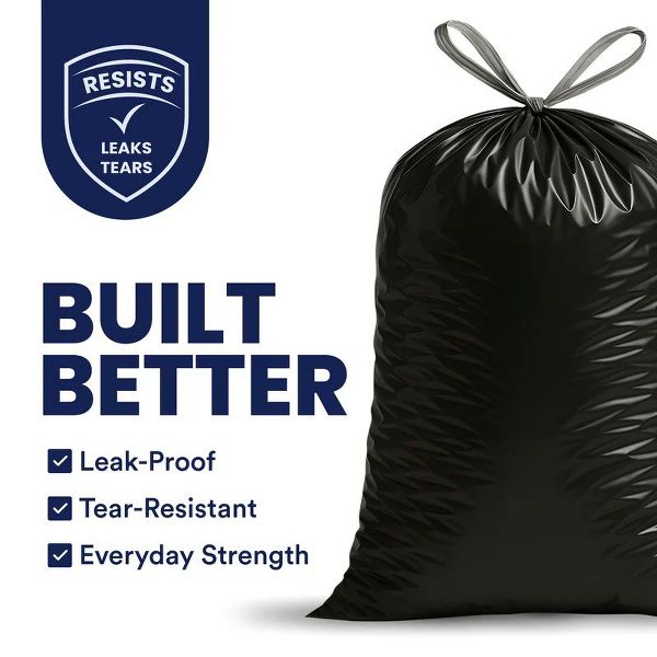 Plasticplace 13 Gallon Drawstring Trash Bags, 50 Count, Black, 24 x 31 in, 1.2 mil