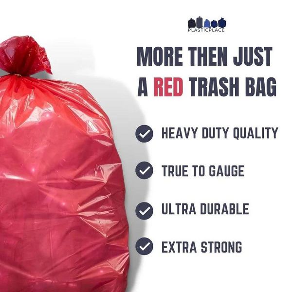 Plasticplace 32-33 Gallon Trash Bags, 100 Count, Red, 33 x 39 in, 1.5 mil