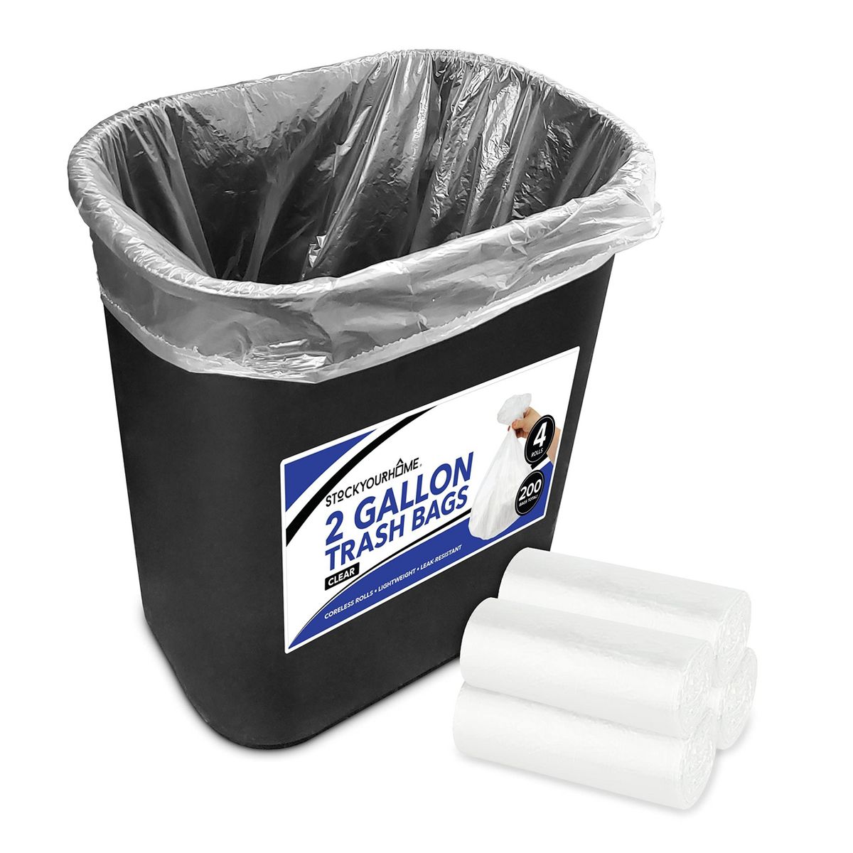2 Gallon Trash Bags, 200 Count, Clear