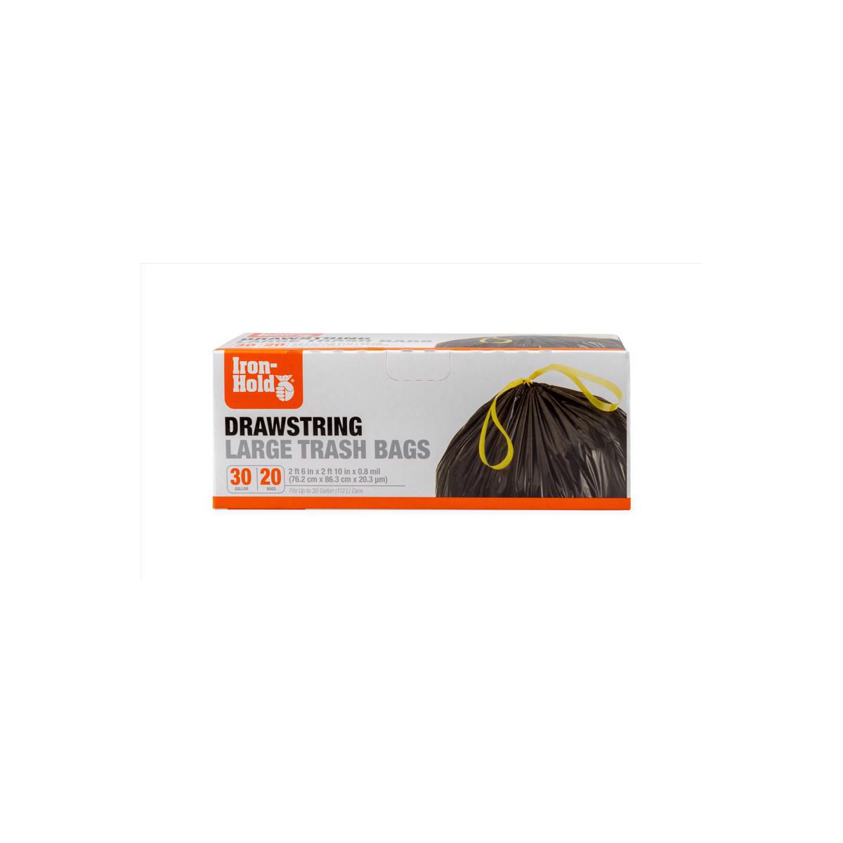 Iron-Hold 30 Gallon Drawstring Trash Bags, 0.8 mil