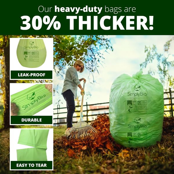 Simply Bio 33 Gallon / 124.92 L Flat-Top Heavy-Duty Compostable Trash Bags, 30 Count, 1.57 mil
