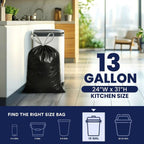 Plasticplace 13 Gallon Drawstring Trash Bags, 50 Count, Black, 24 x 31 in, 1.2 mil