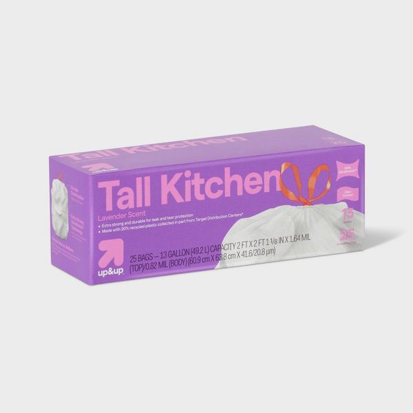 up&up 13 Gallon Drawstring Tall Kitchen Trash Bags, 25 Count, Lavender