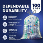 Plasticplace 32-33 Gallon Drawstring Trash Bags, 100 Count, Clear, 33 x 38 in, 0.9 mil