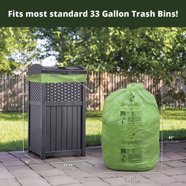 Simply Bio 33 Gallon / 124.92 L Flat-Top Heavy-Duty Compostable Trash Bags, 30 Count, 1.57 mil
