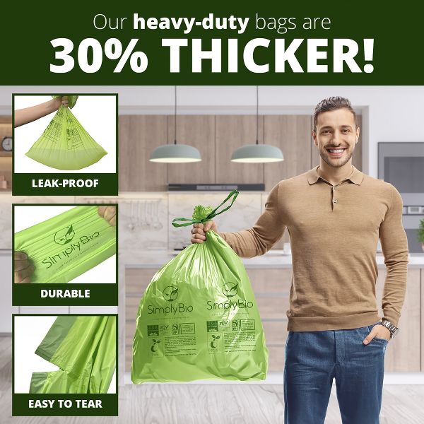 Simply Bio 13 Gallon / 49.21 L Drawstring Heavy-Duty Compostable Trash Bags, 30 Count, 1 mil