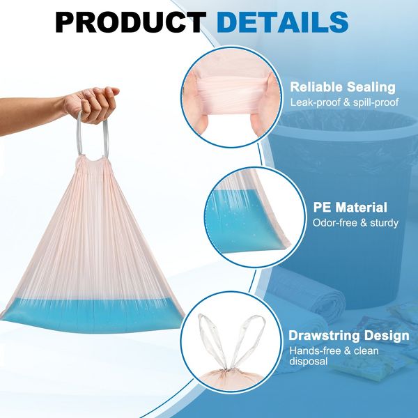 Unique Bargains Drawstring Bathroom Trash Bags, 80 Count, Unscented, Pink, Easy-Dispense
