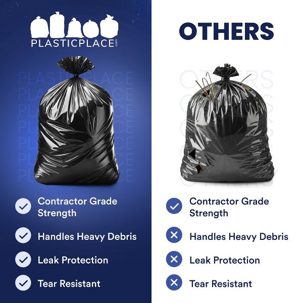 Plasticplace 55-60 Gallon Contractor Trash Bags, 32 Count, Black, 38 x 58 in, 3.0 mil