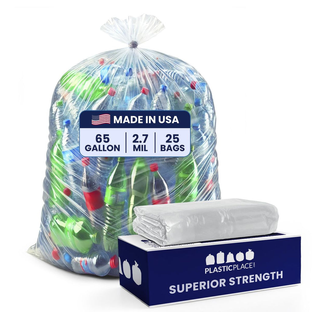 Plasticplace 65 Gallon Heavy-Duty Trash Bags, 25 Count, Clear, 50 x 48 in, 2.7 mil
