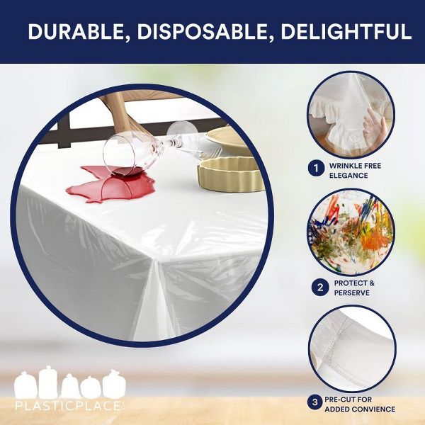Plasticplace Precut Disposable Tablecloth Roll, Clear, 66 x 120 in