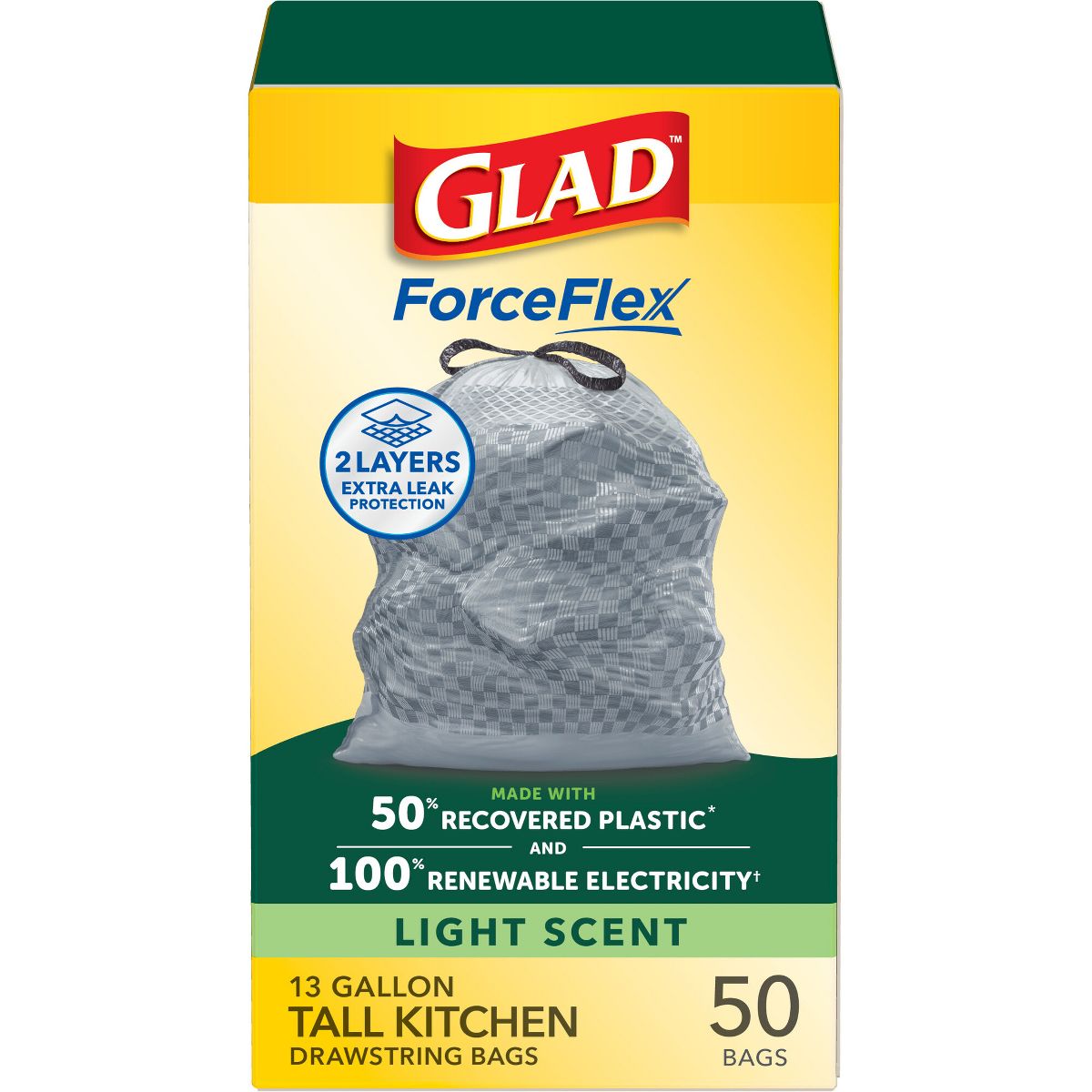 Glad ForceFlex Drawstring Trash Bags, 50 Count
