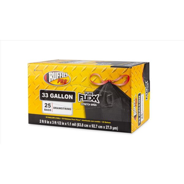Ruffies 33 Gallon Drawstring Trash Bags, 1.1 mil