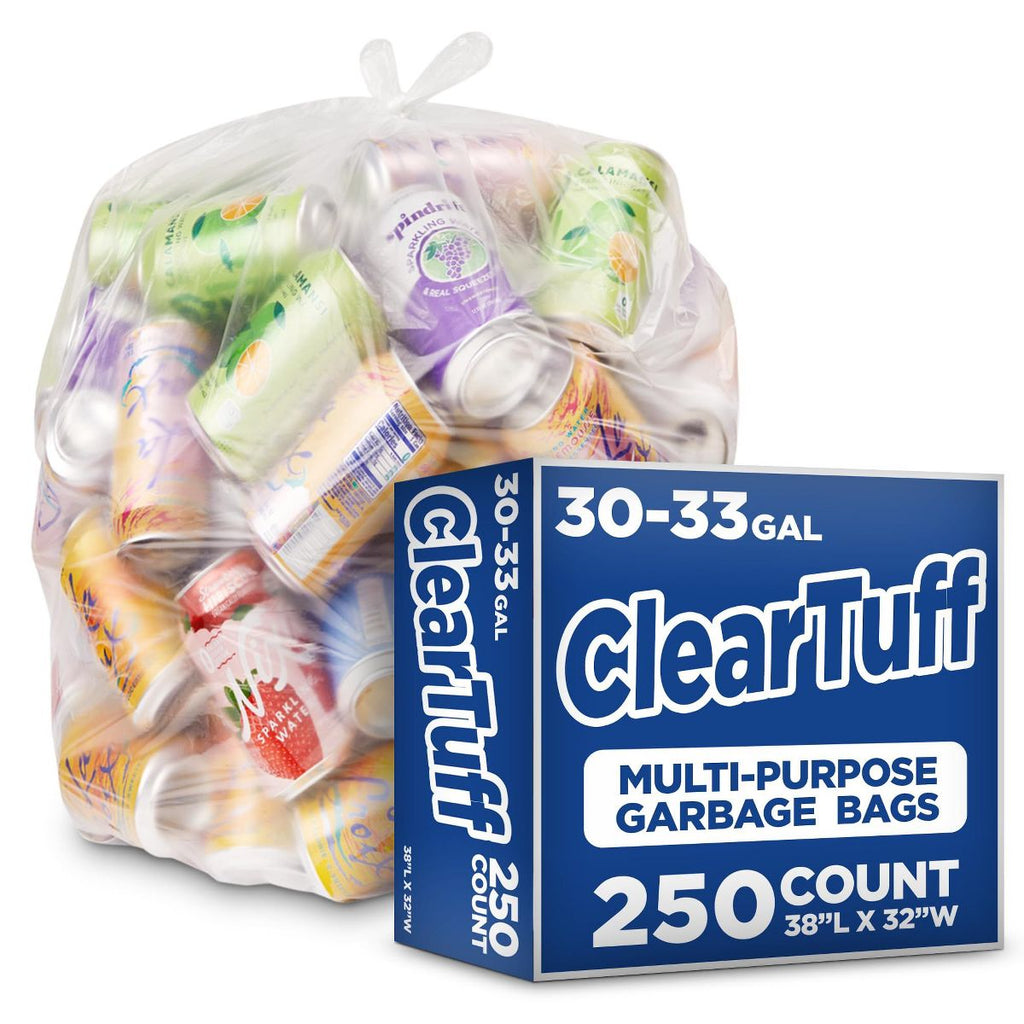 30-33 Gallon Multi-Purpose Trash Bags, 250 Count, Clear