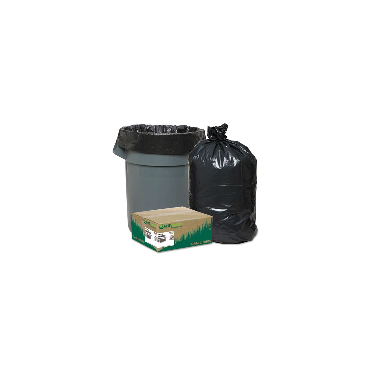 Earthsense 60 Gallon Low-Density Recycled Trash Bags, 10 bags/roll, 10 rolls/case, Black, 38 x 58 in, 1.65 mil